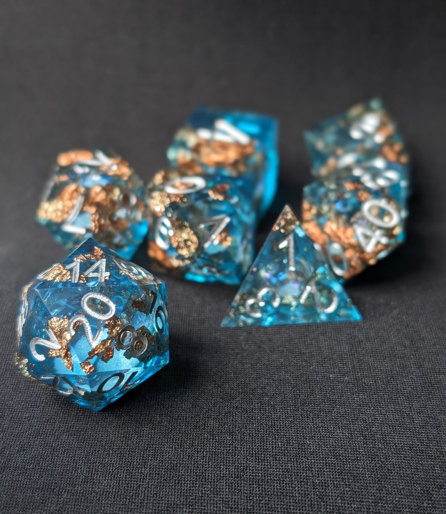 Gilded Waters - Silver Numbers DnD Dice Set